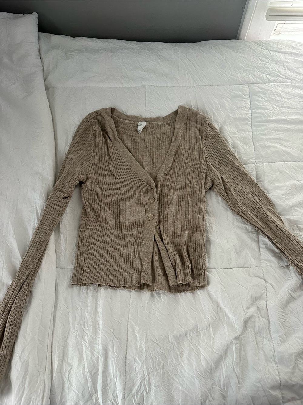 Gilly Hicks Ribbed V-Neck Button Cardigan - Taupe Brown